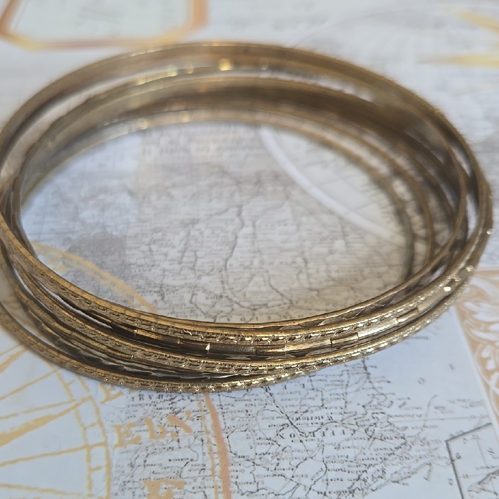Gold Tone Textured Bangle Bracelet Set - Women Jewelry